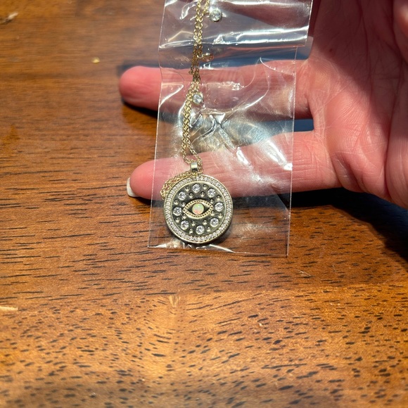 NWT Cubic zirconia Simulated Opal Evil
Eye Pendant Necklace in Gold Plate - Picture 2 of 3